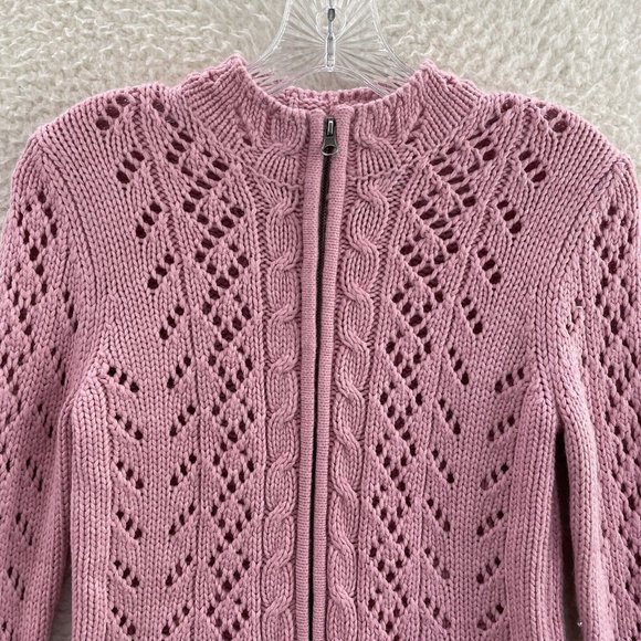 Y2K 2000s Arizona Jeans Pink Crochet Knit Double Zip Sweater Womens M Medium - Picture 4 of 7